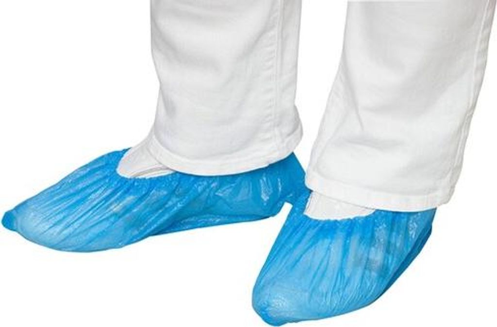 Überziehschuhe CPE, blau flache Ausführung, 15 x 41 cm, 100 Stück