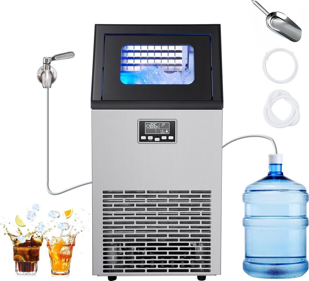 Gewerbliche Eiswürfelmaschine - Eiswürfelbereiter - 54 kg/Tag Eisproduktion - 13 kg Eisspeicher - Freistehend & Unterbaufähig - Edelstahl - LED-...
