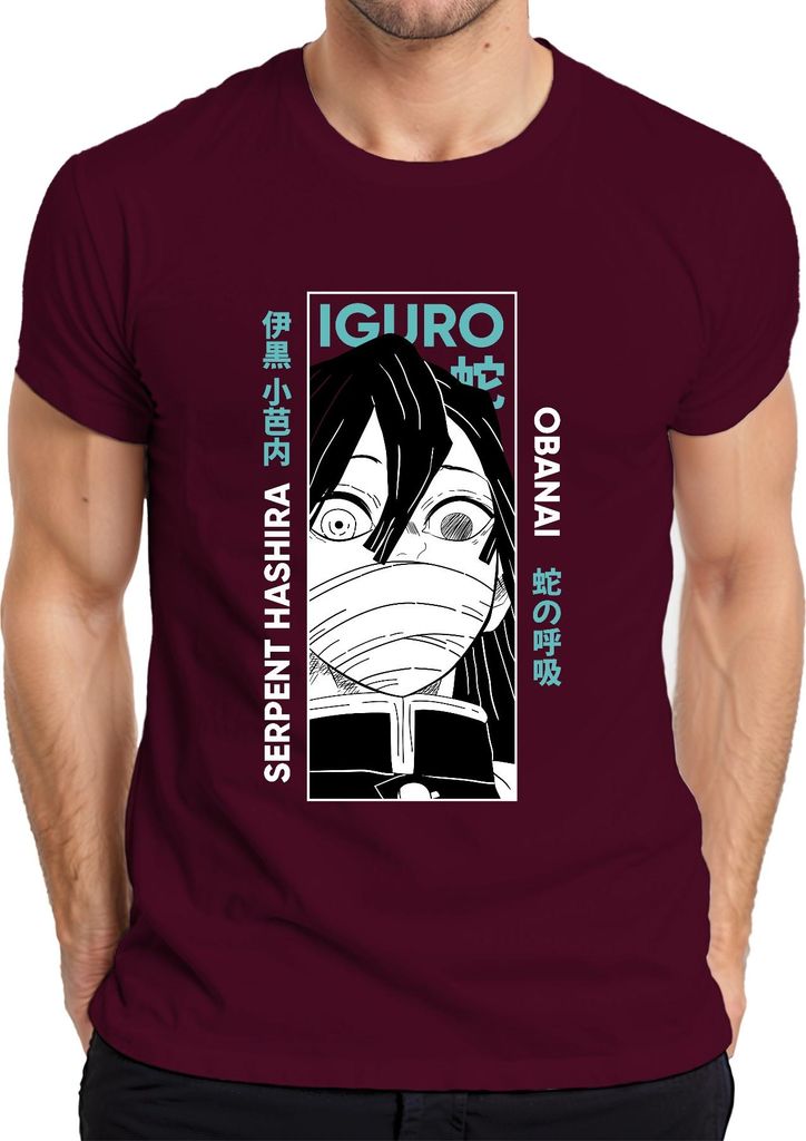 Iguro Obanai Serpent Hashira Dämonenjäger Anime Geschenk Japan Y2K Streetwear Herren T-Shirt, Burgundy, S