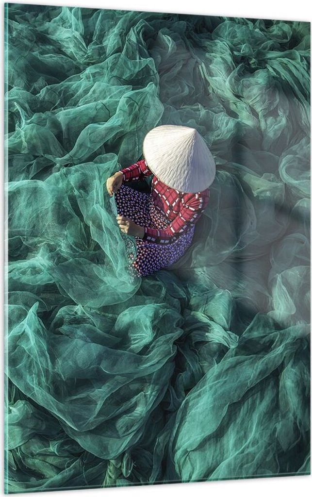 Bilder auf glas - Einteilig - Netzwerk Fischer Vietnam - 50x70cm - Glasbilder - Wandbilder - Bilder - zum Aufhängen bereit - Wanddekoration aus Gl...