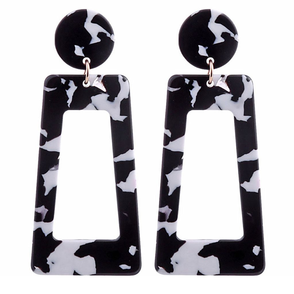 Mehrfarbiger geometrischer rechteckiger langer Tropfen großer baumelnder Anhängerohrring Statement-Schmuck-Schwarz