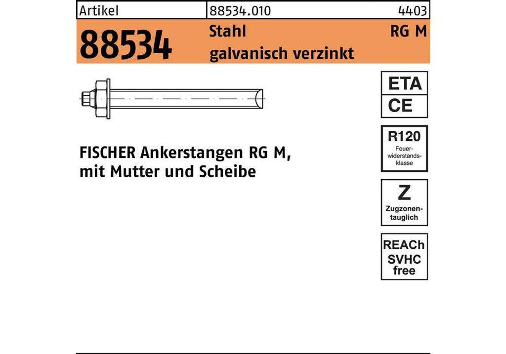 Fischer RG M, Anker mit Gewinde, Beton, Stahl, Silber, ETA, 2,5 cm