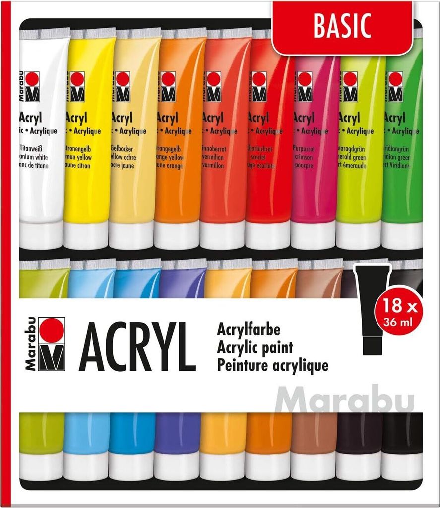 Set di colori acrilici Marabu, 18 x 36 ml, colori assortiti Immagine del prodotto 