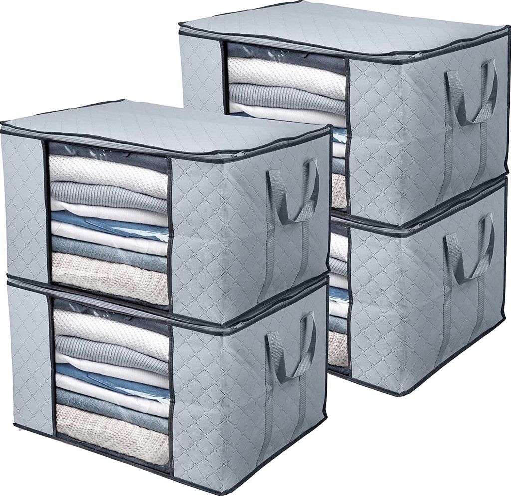 4 Stück 90L Aufbewahrungstaschen Mit Deckel – Transparent, Wasserdicht, Mit Griffen, Für Kleidung & Umzug