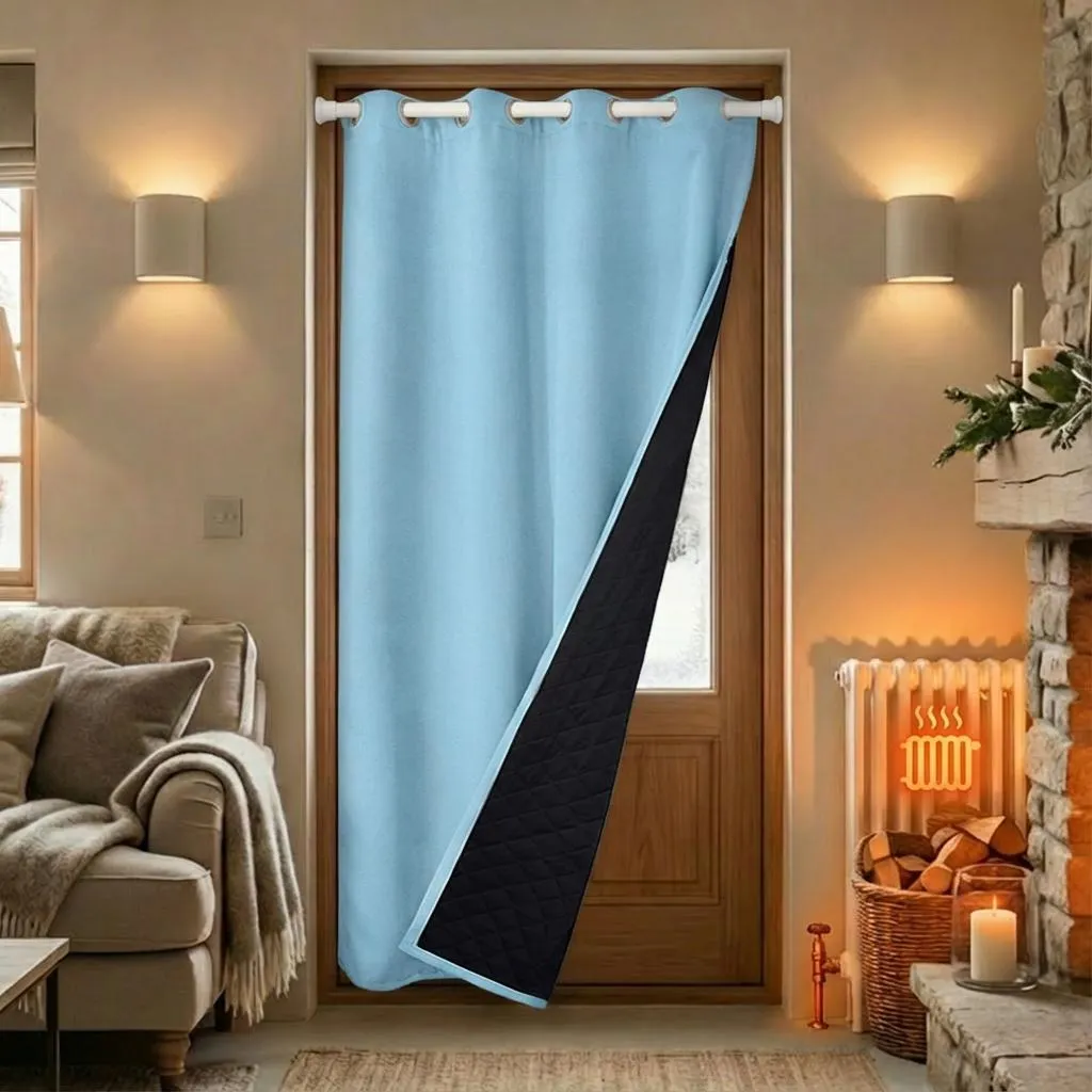 110x203cm Blu oscurante termico occhielli tenda porta impermeabile antivento inverno resistente al freddo calore isolati tenda porta