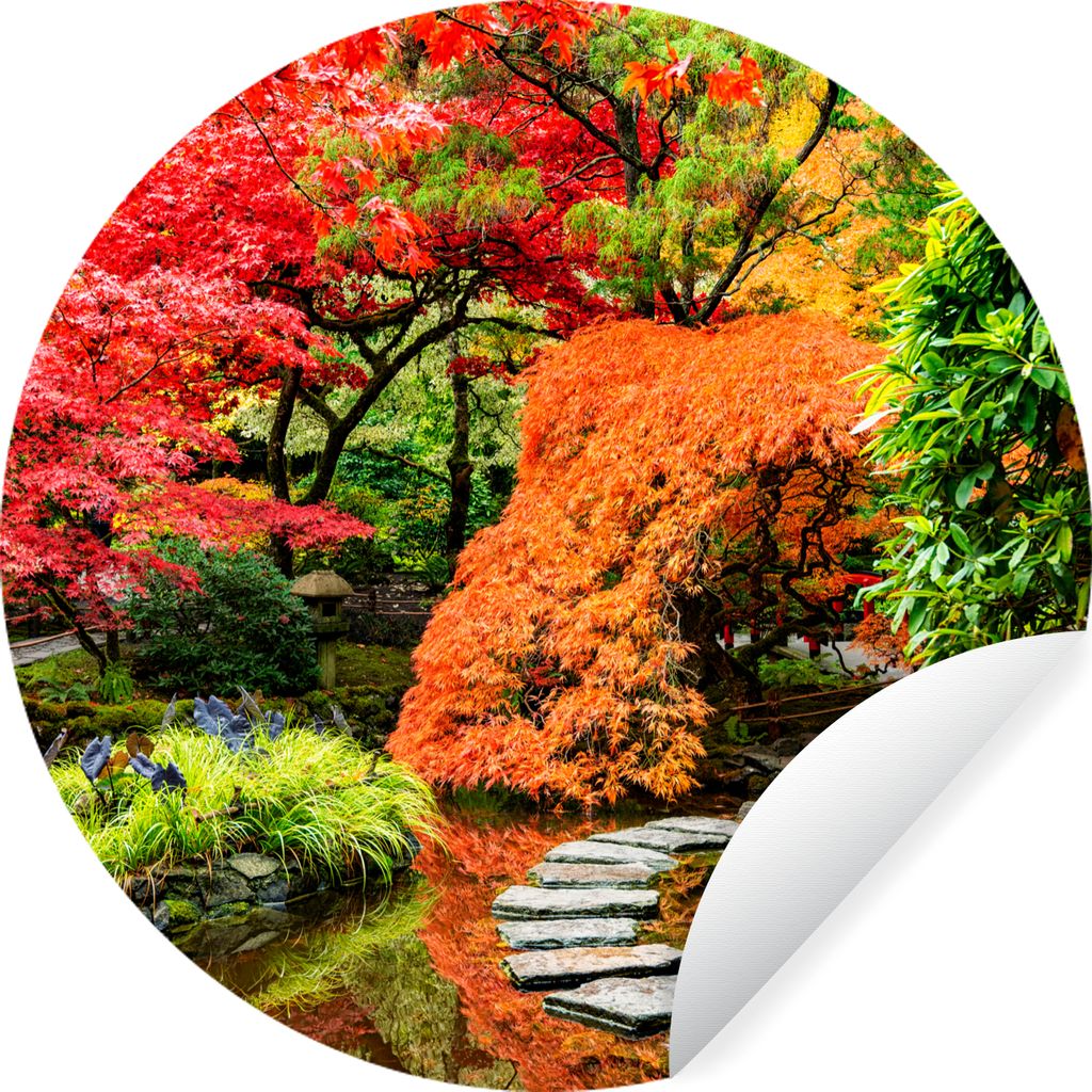 MuchoWow Runde Wandtattoo - Wandsticker Tapete Aufkleber Bäume - Japanisch - Steine - Weg - Natur Ø 50 cm Selbstklebend und Repositionierbar - ...