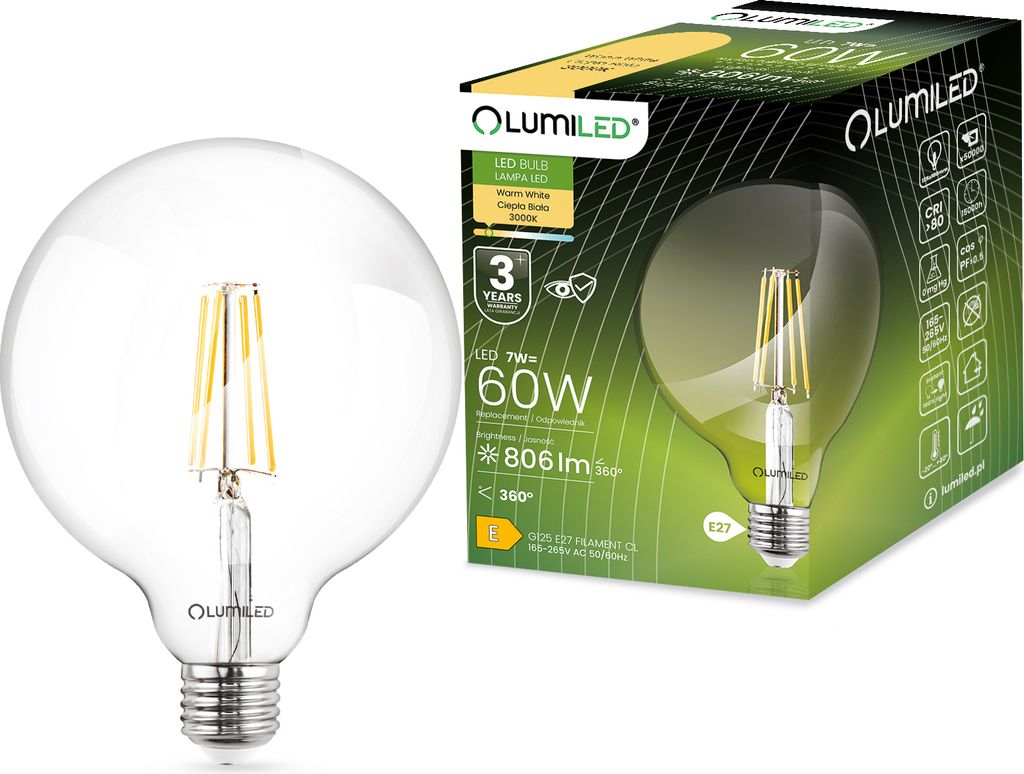 LUMILED G125 E27 LED Vintage Lampe 7W (Entspricht 60W) 806 Produktbild 
