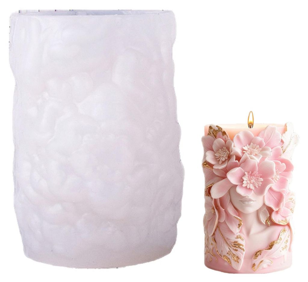 Kerzenform mit Blumenmuster, Silikonformen für Säulenkerzen im floralen Göttinnen-Design, ideal für DIY-Seifen- und Kerzenherstellung, Harzguss...