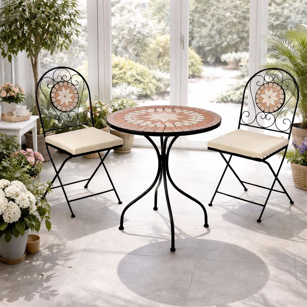 3tlg Mosaik Sitzgarnitur Bistromöbel Gartengarnitur Tisch Stühle Set