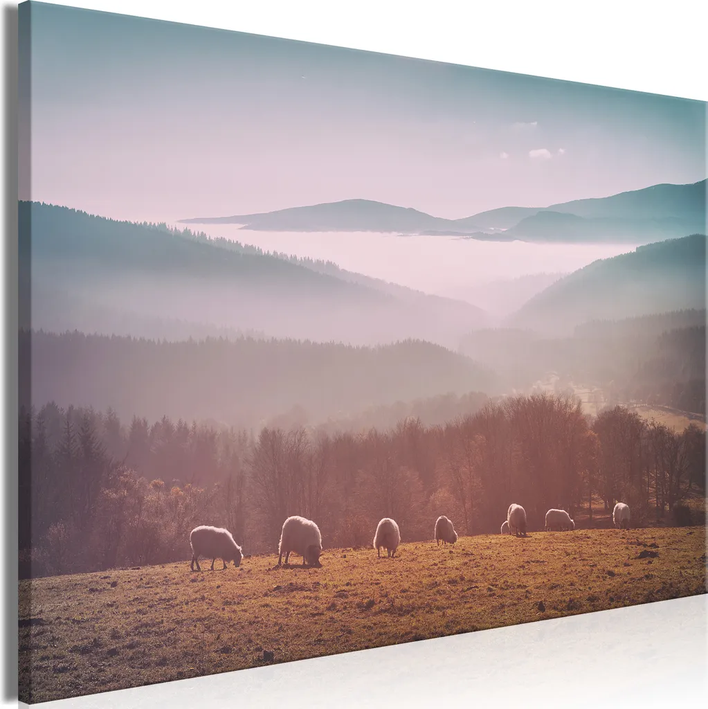 Quadro su tela - Pecore in un paesaggio montano (1 parte) - Animali in natura 90x60 cm Paesaggi c-B-0435-b-a