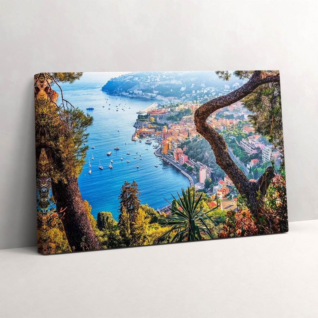 Das Dorf Villefranche-sur-Mer – Leinwandbild Wandbild – 60x40 cm – Leinwandbilder – Wandbilder – Schlafzimmer – Flur