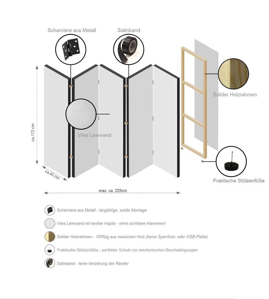 Akusticher Raumteiler Abstrakt Foto Paravent 225x172 cm beidseitig auf Vlies-Leinwand bedruckt Akustikschaum Trennwand Spanische Wand Sichtschutz H...