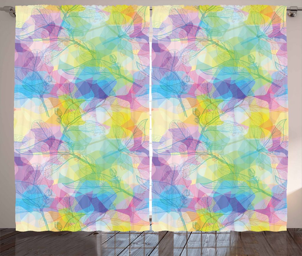 ABAKUHAUS Psychedelisch Rustikaler Vorhang, Dreamy Retro Botanik, Wohnzimmer Universalband Gardinen mit Schlaufen und Haken, 280 x 175 cm, Mehrfarbig