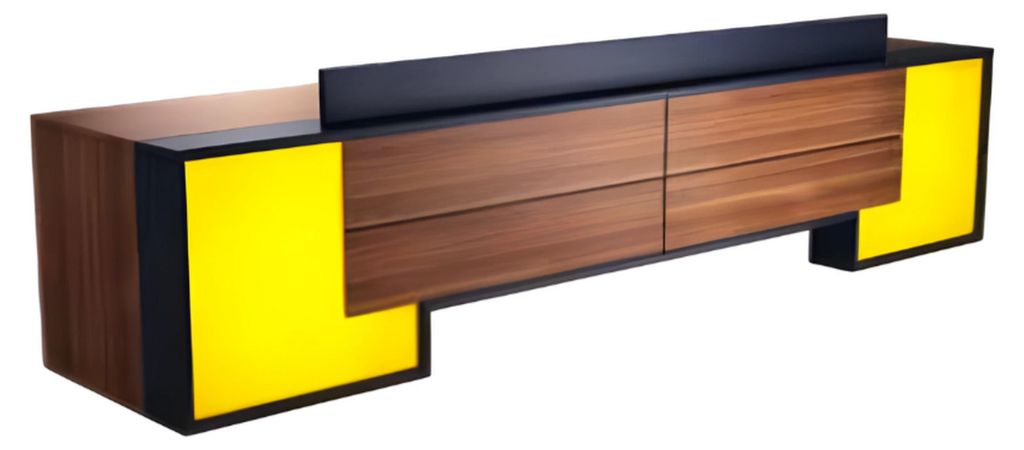 Moderner brauner gelber Rezeptionstisch Holztisch Holztischplatte Tisch