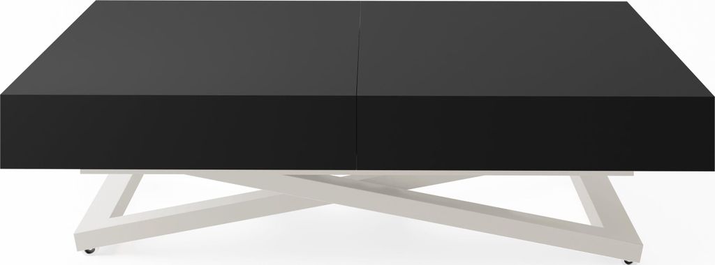 Couchtisch Höhenverstellbar Cavetta U - Esstisch 120-200x80x27-76 cm Schwarz mit Kaschmir Beige Gestell