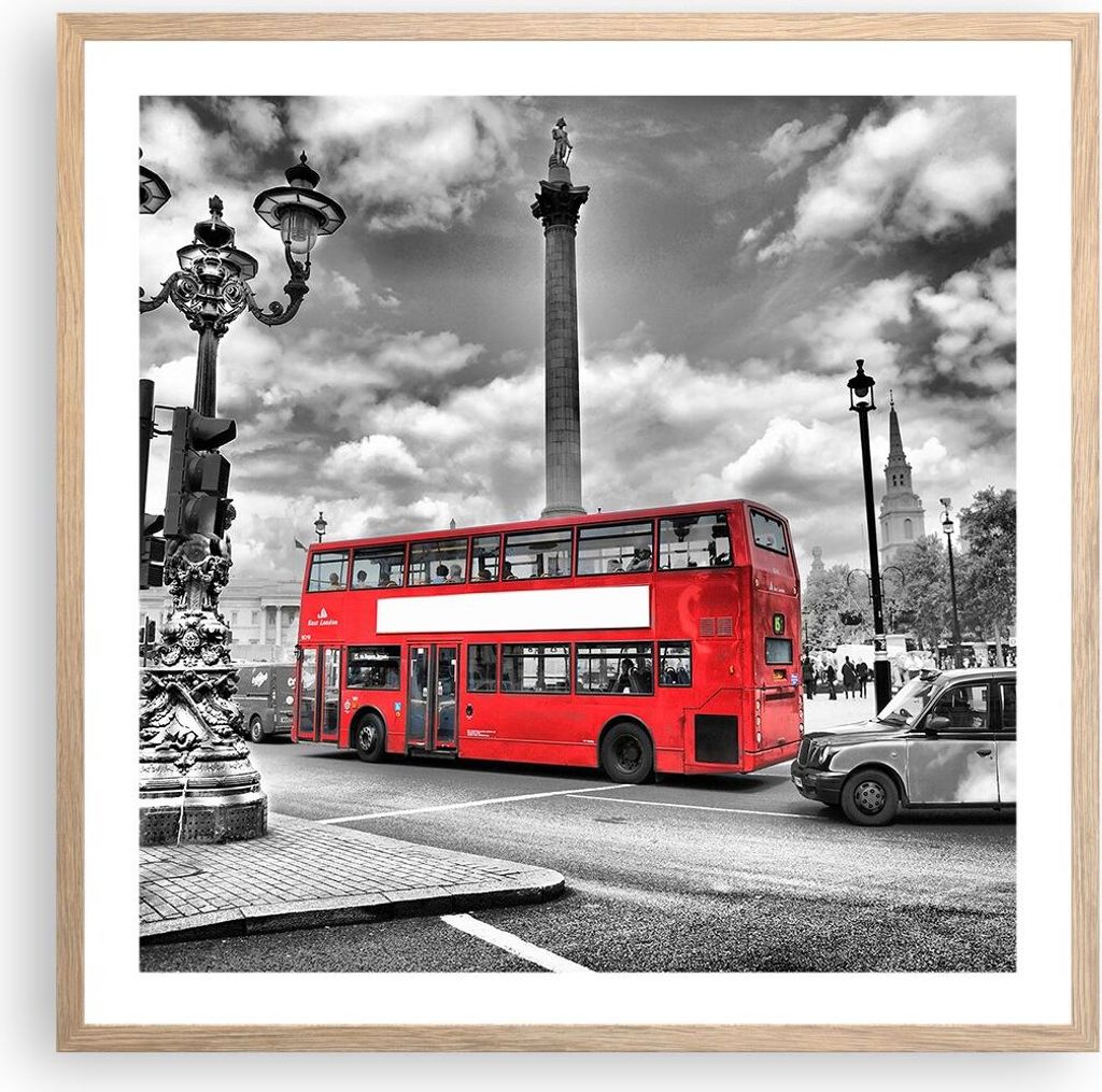 Gerahmtes Poster - Rahmen in heller Eiche - Trafalgar Platz Taxi London - 60x60 cm - Wand Bild - Wanddeko - Wandbilder - Wandposter - Bilderrahmen ...