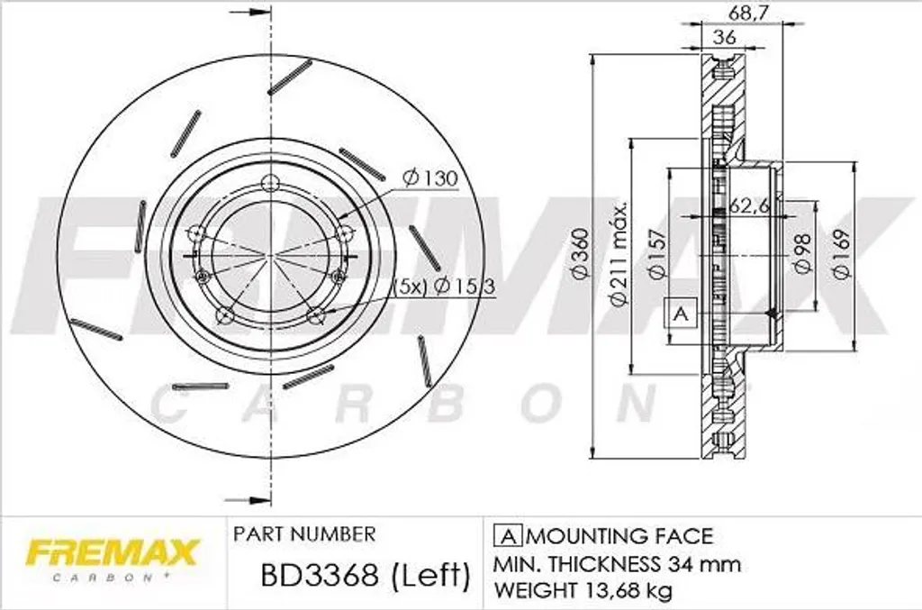 Disque de Frein Avant Ventilé pour Panamera 970 - Remplace 97035140300