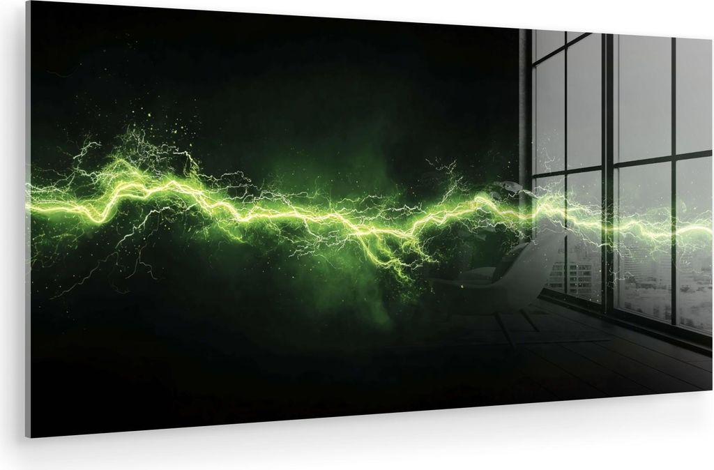 MuchoWow Glasbilder - Bilder auf Wandbild - Foto auf Glas Spiele - Elektrizität - Leitung - Funken - Grün 80x40 cm Wanddekoration aus Glas - Acry...