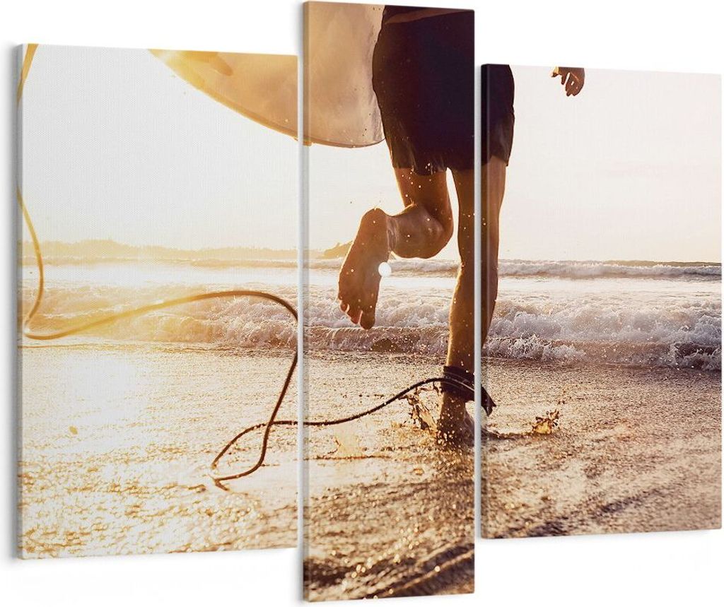 Bild auf Leinwand - Leinwandbild - 3 Teile - Surfen Strand Freude - 95x80cm - Wand Bild - Wanddeko - Wandbilder - Leinwanddruck - Bilder - Wanddeko...