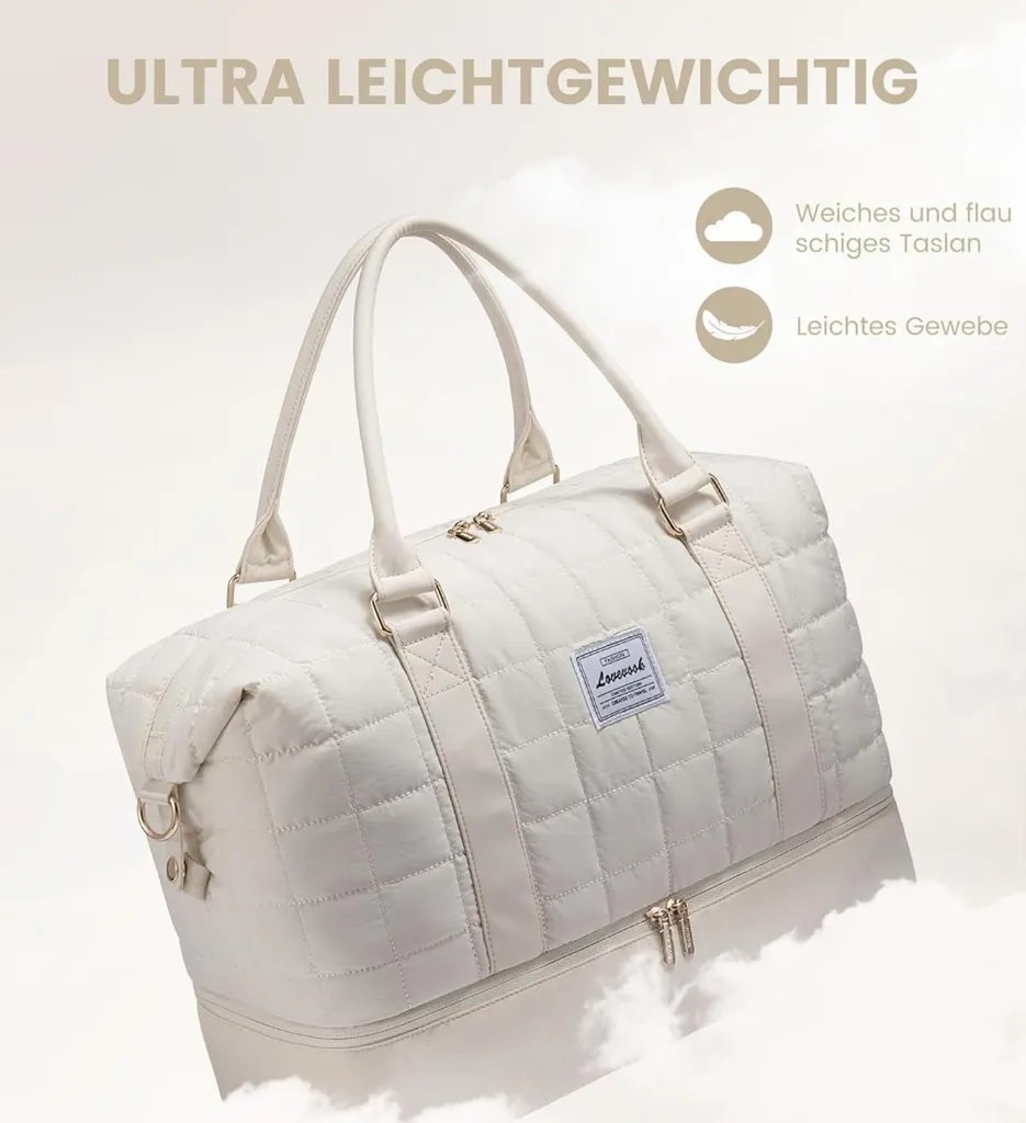 Sac de voyage Weekender femme beige avec compartiment à chaussures
