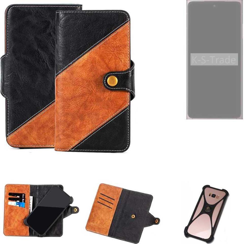 K-S-Trade Handyhülle Schutzhülle Bookstyle Case Wallet-Case kompatibel mit HMD Skyline Handy Cover Bumper Klapphülle schwarz hellbraun 1x
