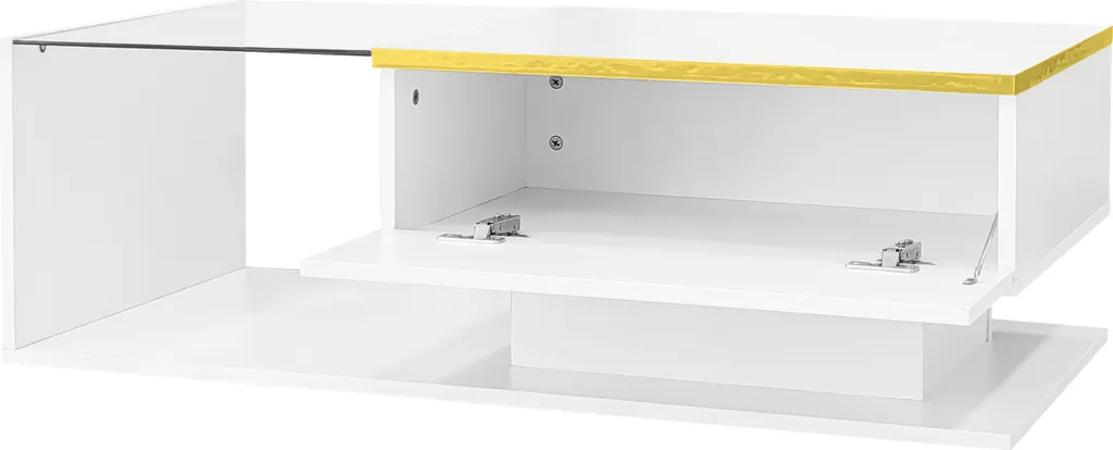 Table Basse Blanc Laqué avec Plateau Verre et Éclairage LED Connecté