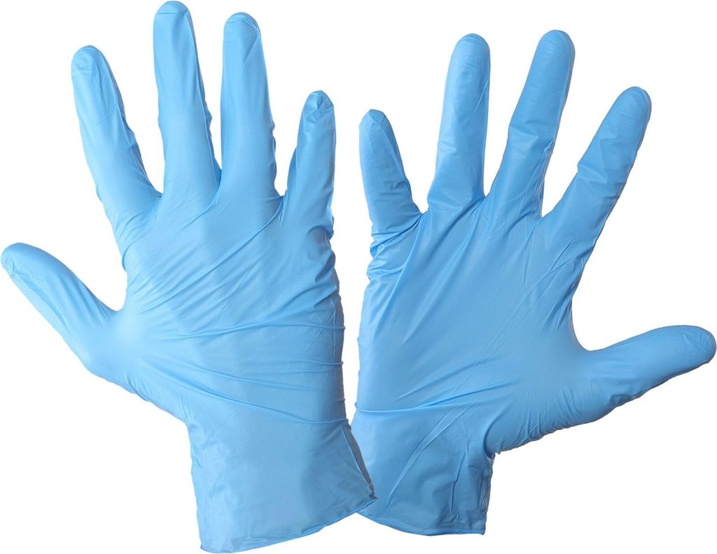 Salpetersäurehandschuhe blau, 100 Stück, Karton, "7", S, CE, Lahti