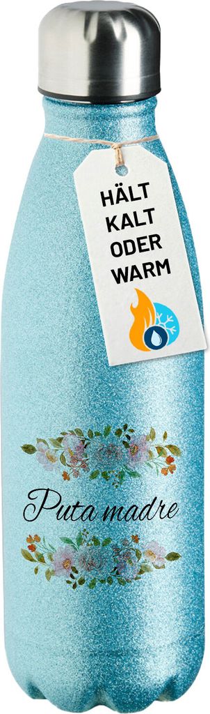Huuraa Trinkflasche Puta madre spanisch Blumen 500ml Blue Edelstahl Wasserflasche Trinkflasche Geschenkidee