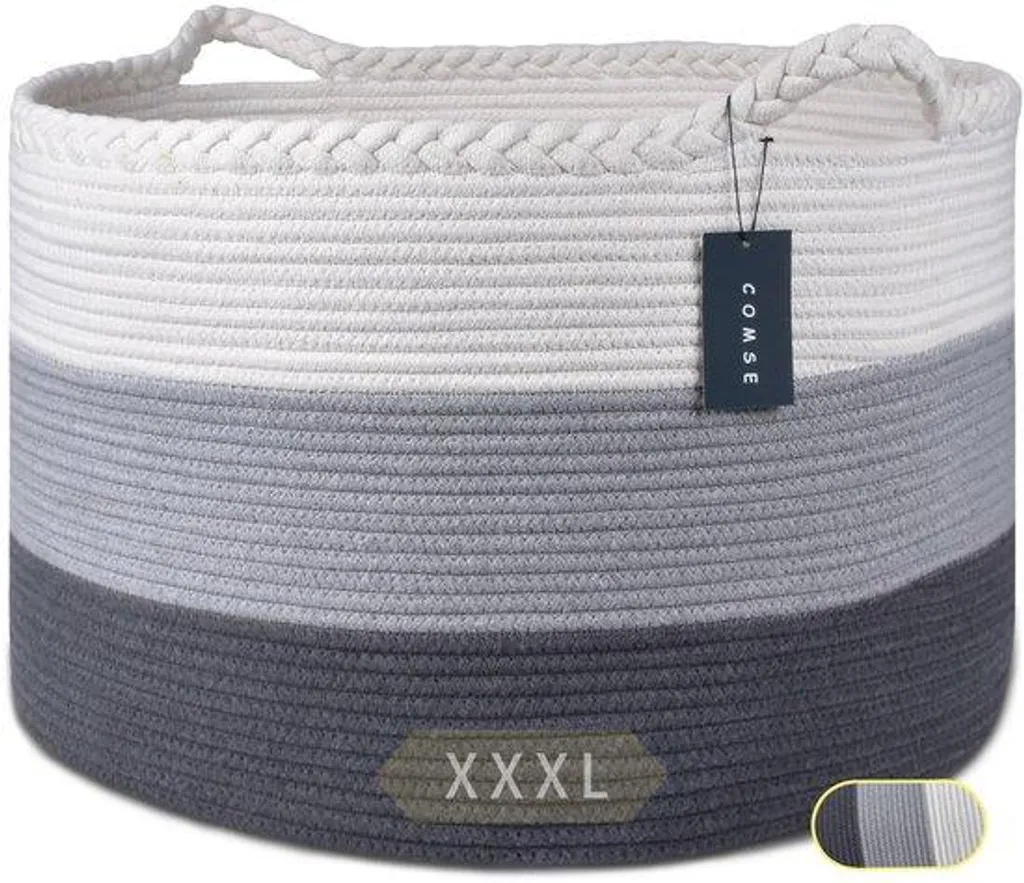 Corbeille à Linge en Coton Tressé 55x35 cm - Panier de Rangement Souple