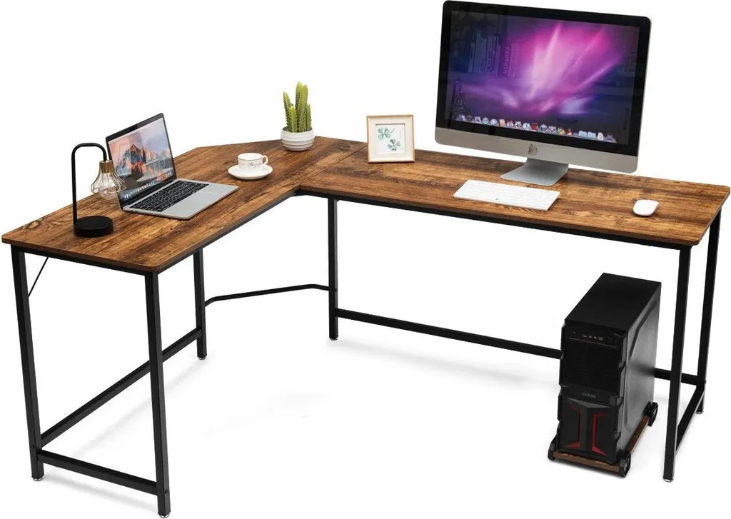 Bureau d'angle PC large surface de travail 168cm coloris noir bois - 4