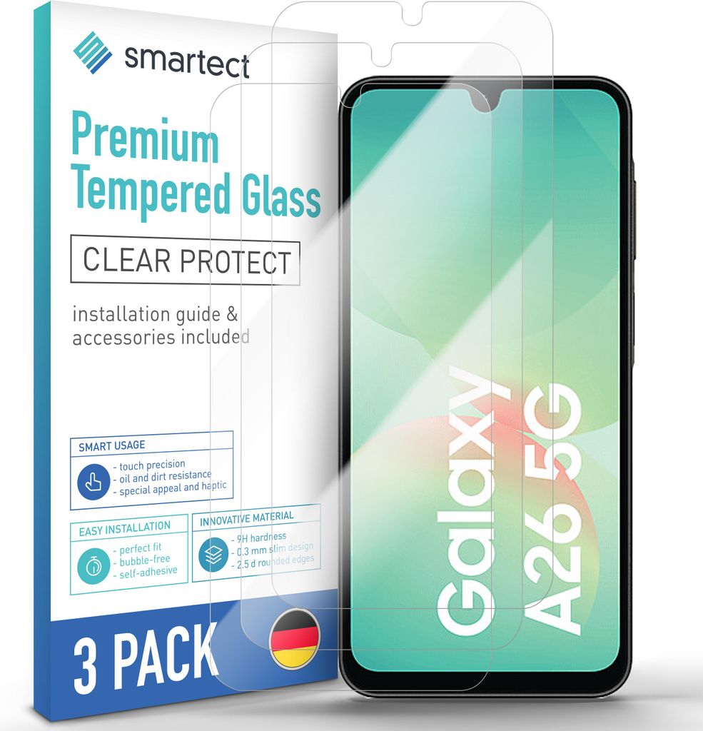 3x Schutzglas Panzerfolie Klar für Samsung Galaxy A26 5G Produktbild 