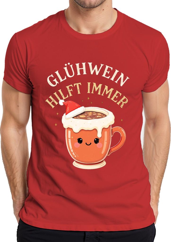 Glühwein hilft immer Becher Weihnachten Kawaii Geschenk lustig Herren T-Shirt, Rot, S