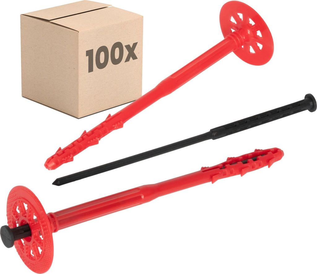 PROTEKTOR Dämmstoffdübel 100 Stück Ø10x240mm mit Kunststoffnagel für WDVS und zur Befestigung von Fassadendämmung, ETA-e Schlagdübel Fassade...