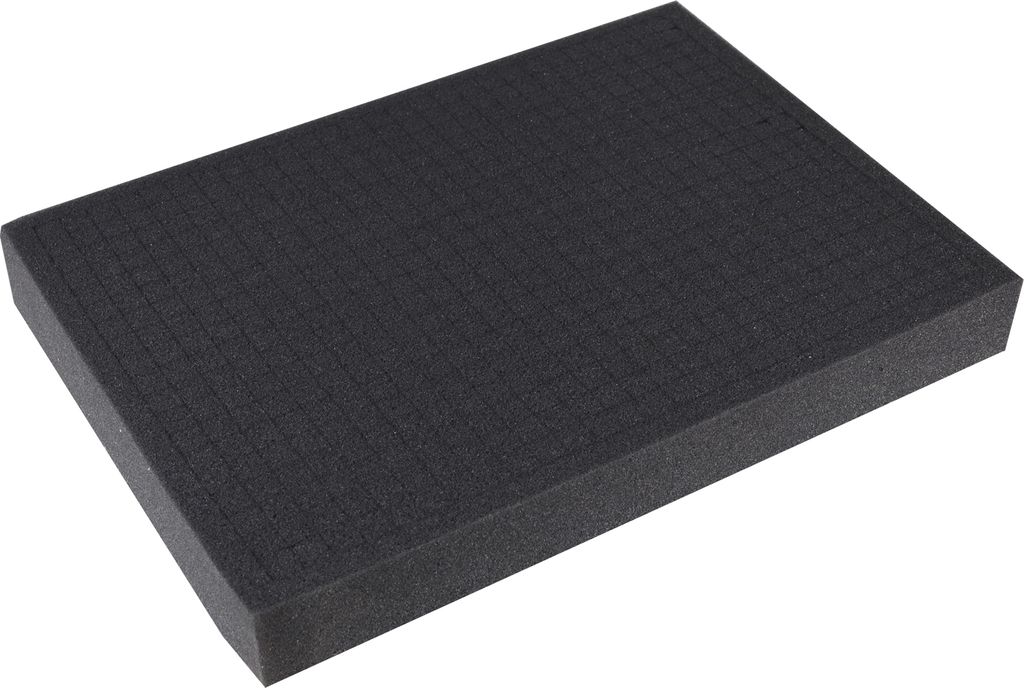 A black foam insert with a grid pattern on top.