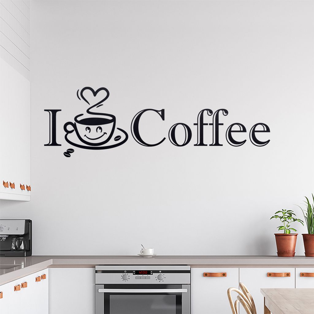 I Love Coffee Wandtattoo in 6 Größen - Wandaufkleber Wall Sticker - Dekoration, Küche, Wohnzimmer, Schlafzimmer, Badezimmer