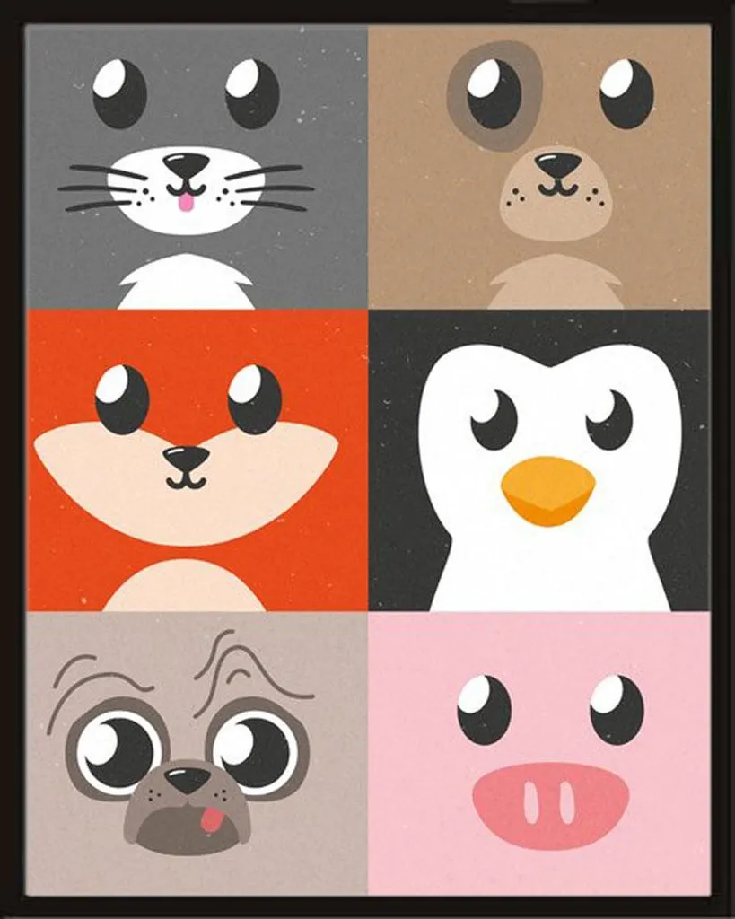 Décoration murale mini posters Animaux mignons pour chambre enfant