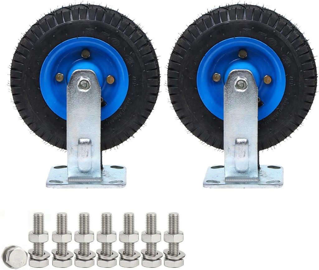 Satz aus 2 pneumatischen Lenkrollen aus Gummi (8 und 10 Zoll) mit Seitenbremsen