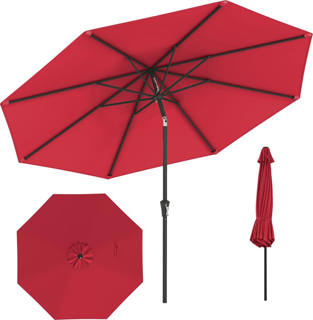 Terrassenschirm, mit 25° verstellbarem Dach, 8 robuste Rippen, belüftetes Dach & Kurbel, sonnensichere Überdachung für Terrasse, 303 x 253 cm, Rot