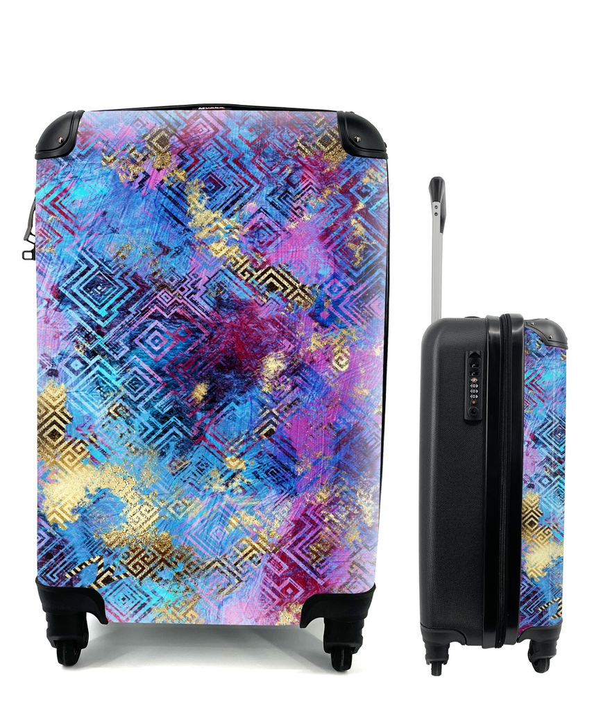 MuchoWow Koffer Handgepäck Trolley Rollkoffer Kleine Reisekoffer mit 4 Rollen - Marmor - Farbe - Geometrische Formen - Cabin Size < 55x40x23 cm ...