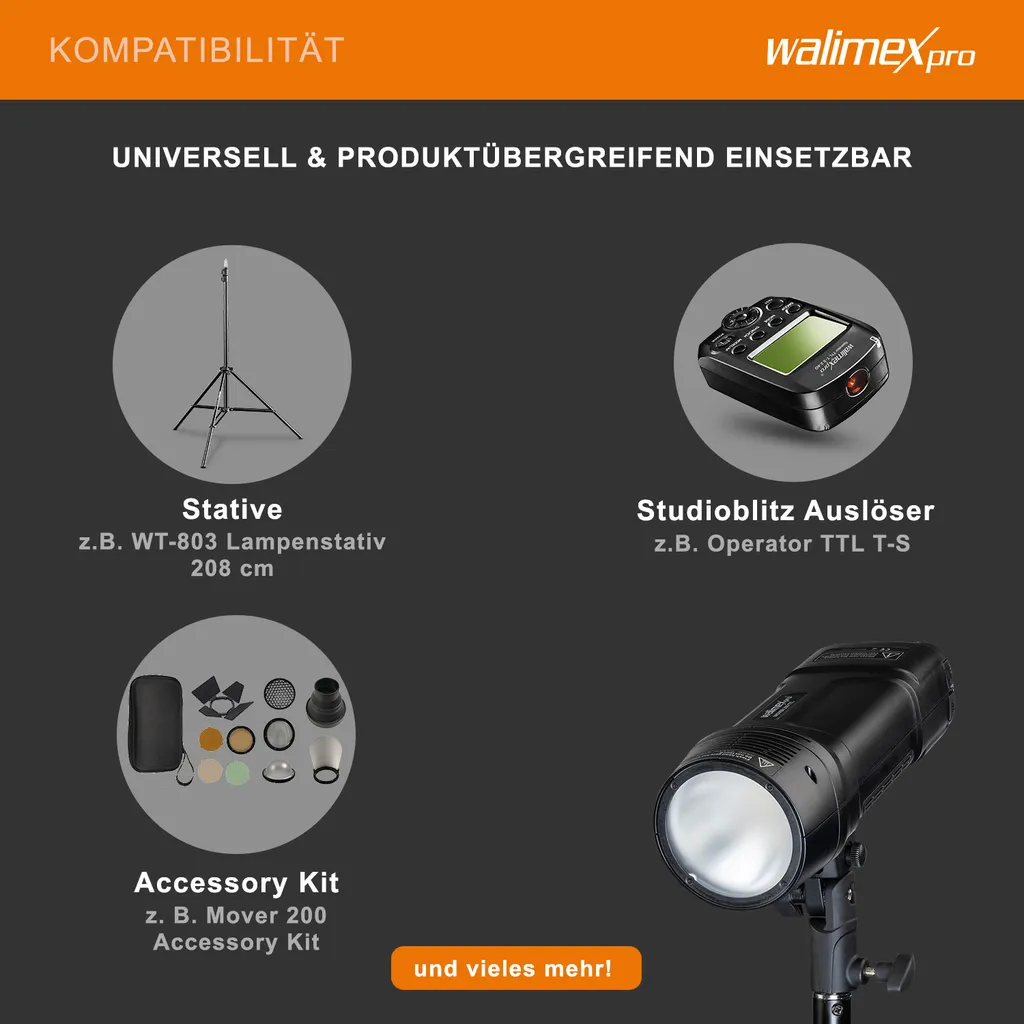 Éclairage extérieur professionnel Flash Walimex pro Mover 200 TTL 200Ws