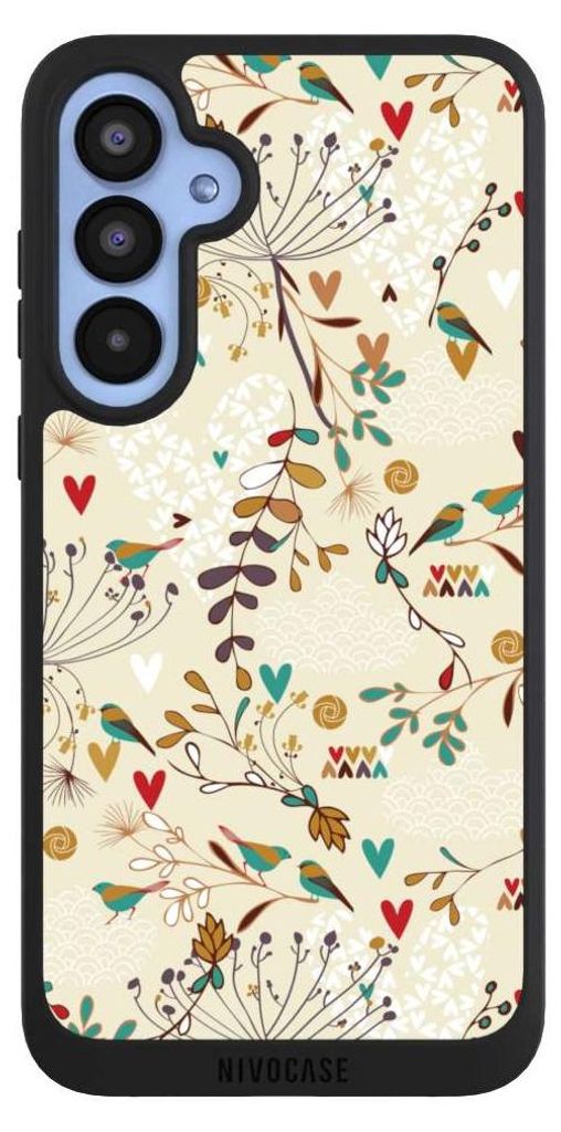NIVOCASE Handyhülle für Samsung Galaxy A55 5G Hülle NIVOpure Case Schwarz Blumen Retro Vogel