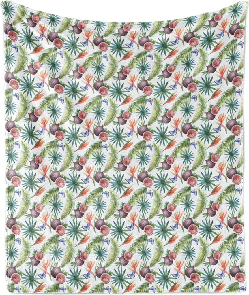 Coperta ABAKUHAUS Fichi e Palme 175x230 cm | Plaid Morbido Multicolore