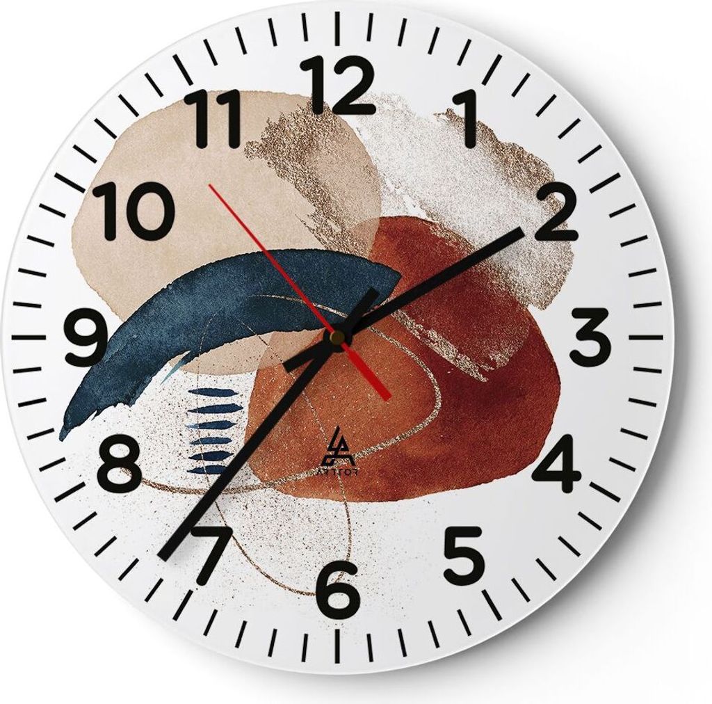 Wanduhr - Rund - Glasuhr - Abstraktion Flecken Modern - 40x40cm - Schleichendes Uhrwerk - Lautlos - zum Aufhängen bereit - Dekoration Modern - Wan...
