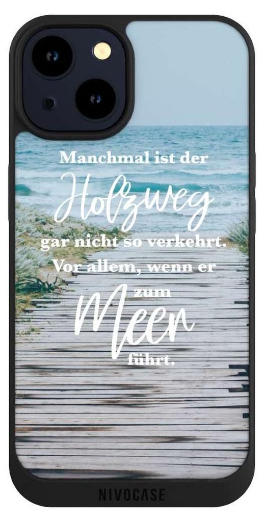 NIVOCASE Handyhülle für Apple iPhone 14 Hülle NIVOpure Case Schwarz Statement Strand Spruch