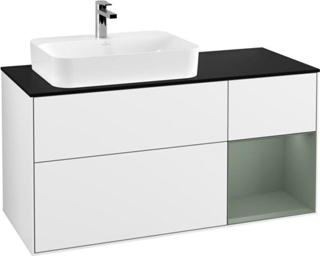 V&B Waschtischunterschrank Wandbeleuchtung Finion 120cm, Pl b m, Rg r Ol m La, glo wh. Lac