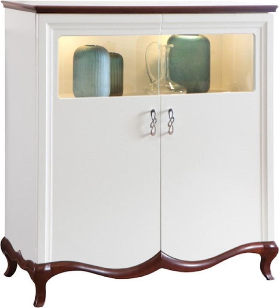 Casa Padrino Luxus Art Deco Barschrank Weiß / Dunkelbraun 114 x 46,5 x H. 123 cm - Beleuchteter Wohnzimmerschrank mit 2 Türen