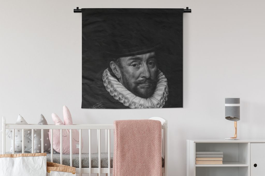 MuchoWow Wandteppich Wandbehang Porträt von Wilhelm I. - Adriaen Thomasz - Schwarz und Weiß 90x90 cm Tapisserie Dekoration Wandtuch - Wandaufh...