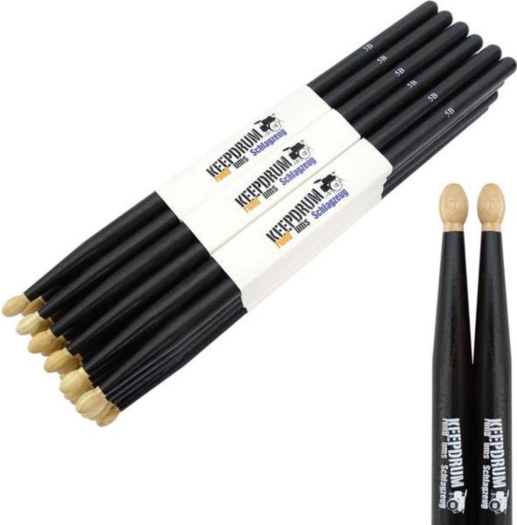 keepdrum 5BB Black Hickory Schlagzeugstöcke 12 Paar