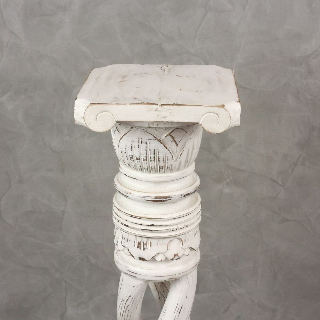 Säule Holzsäule Dekosäule Podest Sockel Blumenständer Holz Lime-Weiß Klein 65 Cm