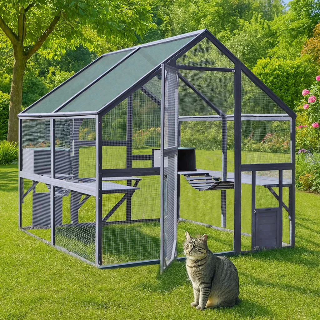 Wiltec Enclos Chats 140x187x187cm Catio en Bois de Sapin avec Toit